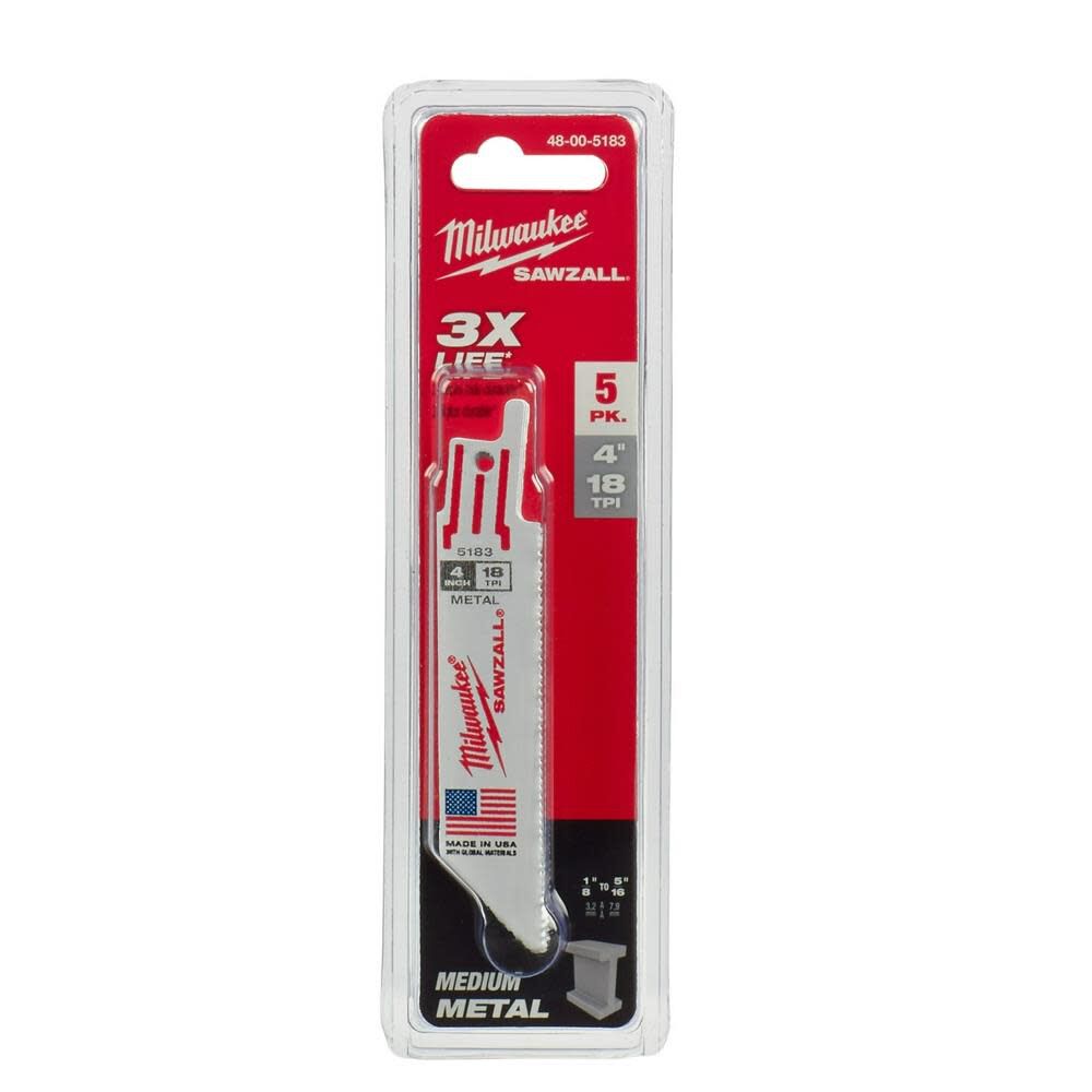 Milwaukee 4 in. 18 TPI Thin Kerf SAWZALL Blades 5PK 48-00-5183 from Milwaukee