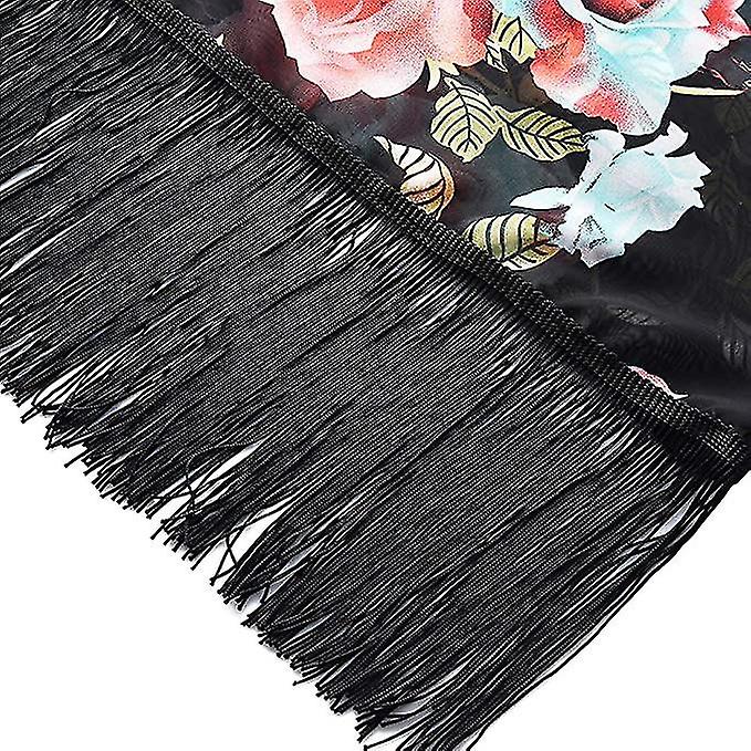 Womens Cardigans Beach Wear Chiffon Cover Up Swimwear Beach Dress With Tassel(1pcs，black)