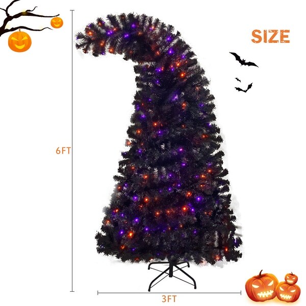 6FT Artificial Fir Bent Top Halloween Christmas Tree with 300 LED Lights Xmas Halloween Style