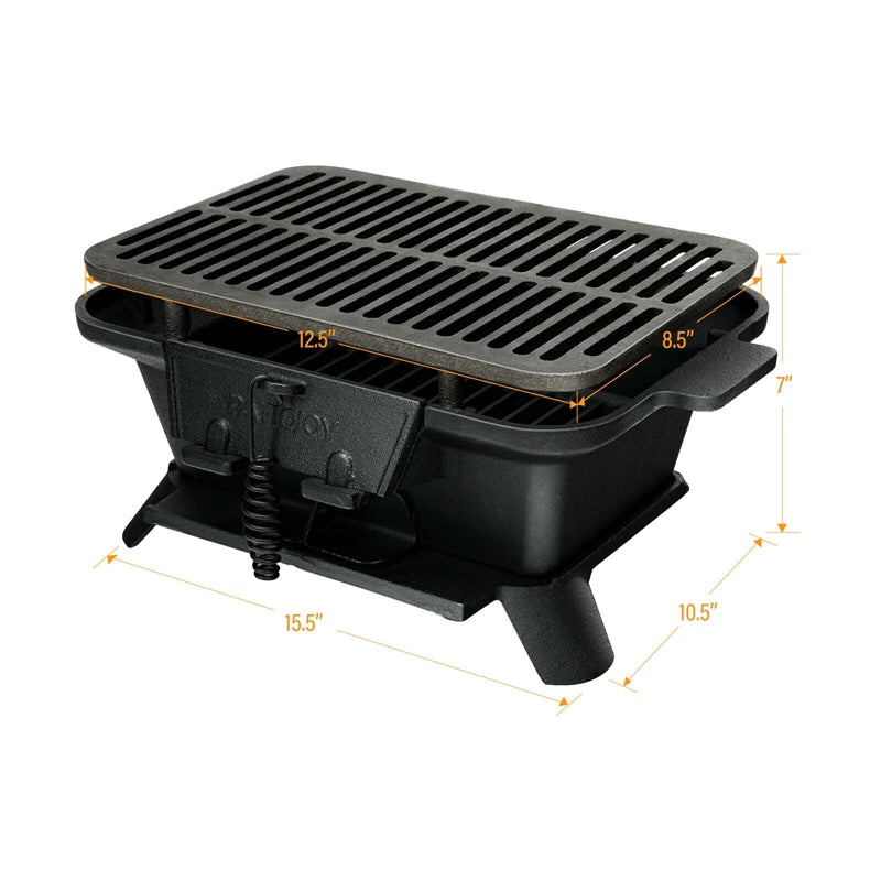 Portable Cast Iron Charcoal Grill with Double-sided Grilling Net for Camping Picnic