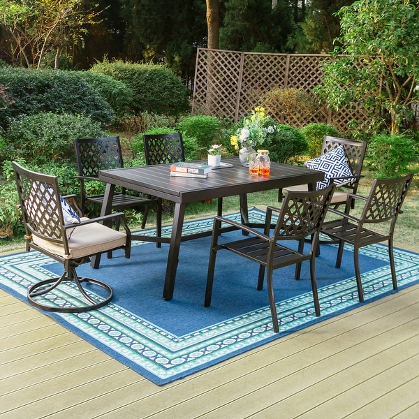 MAISON ARTS Outdoor Patio Dining Set of 7/9 with Metal Expandable Rectangular Dining Table and Metal Chairs