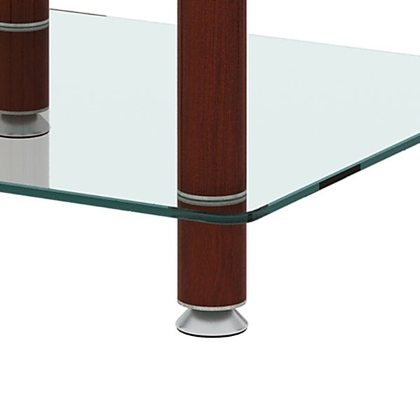 2-Tier Space Side Table with Glass Tabletop and Metal Legs