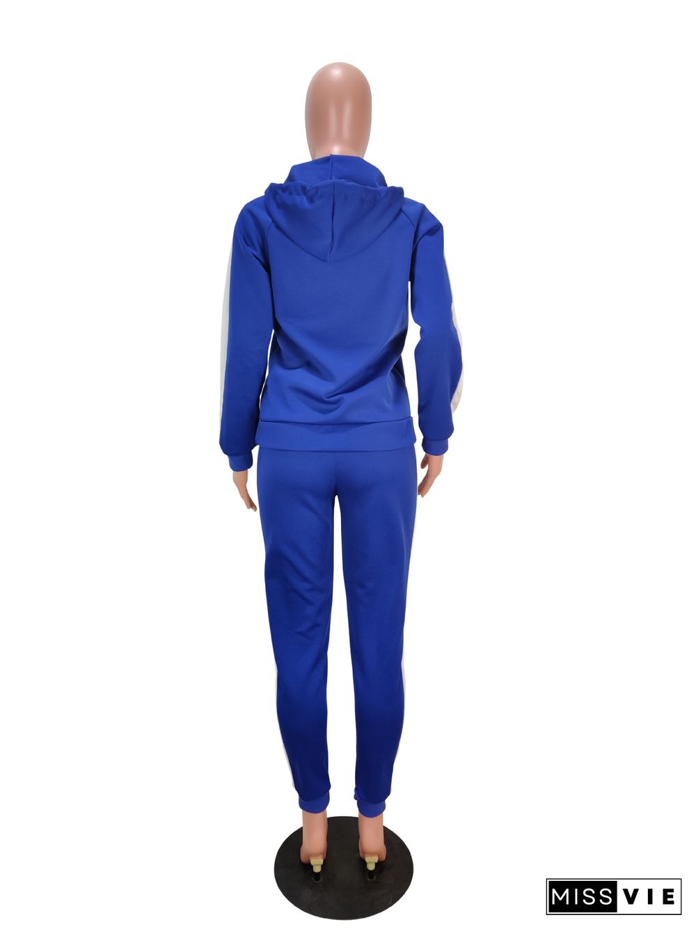 Women Side Stripe Hoodie Sweatshirt Top Pants Sports Jogging Suit