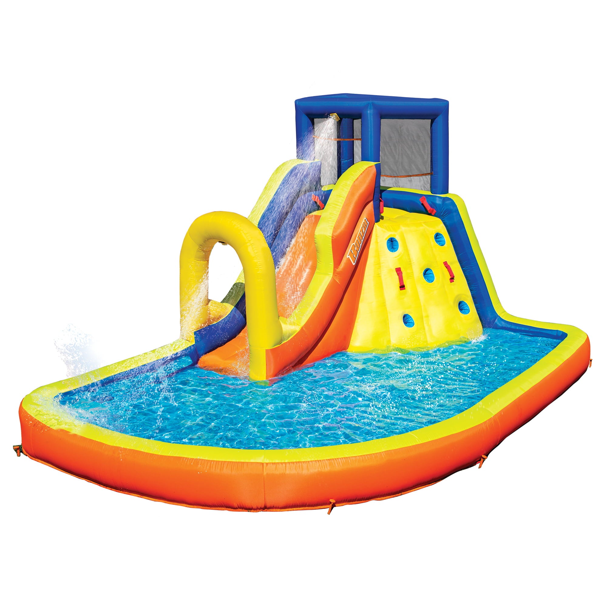 BANZAI Splash Summit Inflatable Water Park Play Center - Includes Water Slide & Climbing Wall - Outdoor Summer Fun For Kids & Families