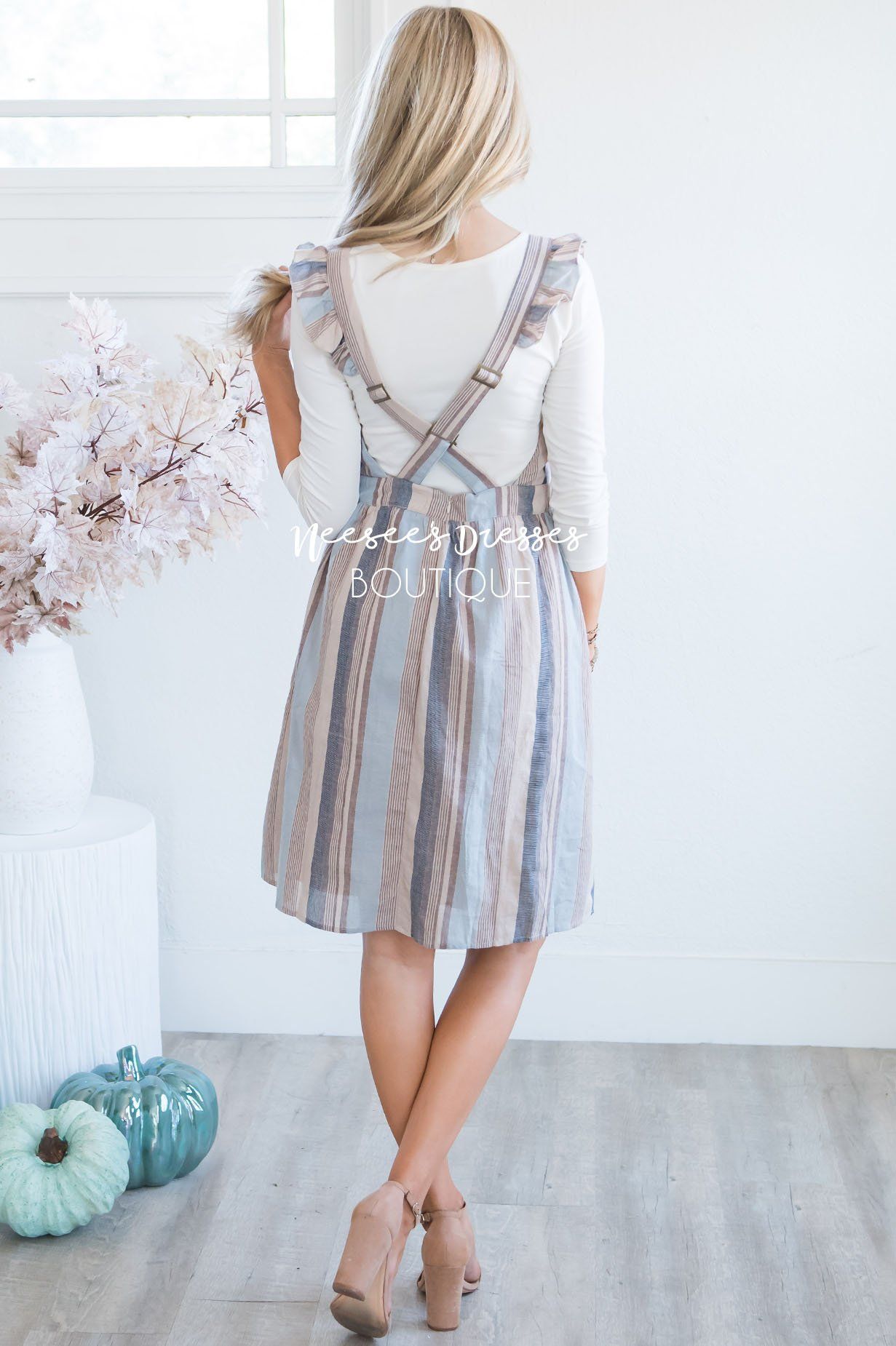 The Jayne Striped Ruffle Overall Dress