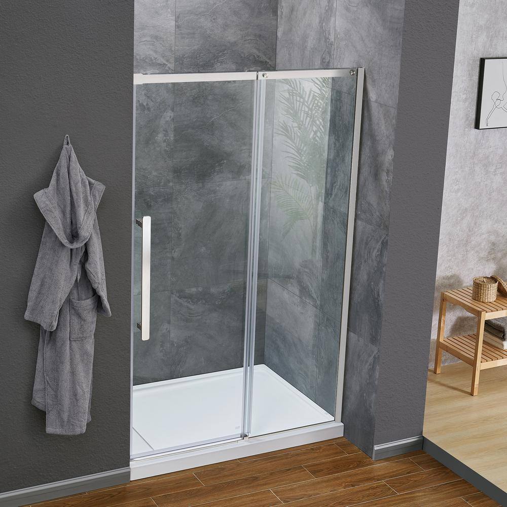 Glacier Bay Tidal 48 in. W x 78.74 in. H Sliding Semi Frameless Shower Door in Nickel GBSH152