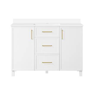 Home Decorators Collection Bilston 48 in. W x 19 in. D x 34.50 in. H Bath Vanity in White with White Engineered Stone Top Bilston 48W