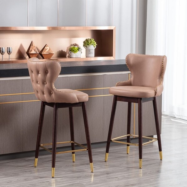 29.5 Inch Bar Height Bar Stools Set of 2， Bar Chair with Wingback and Footrest， Counter Stool with Nailhead Trim - as picture