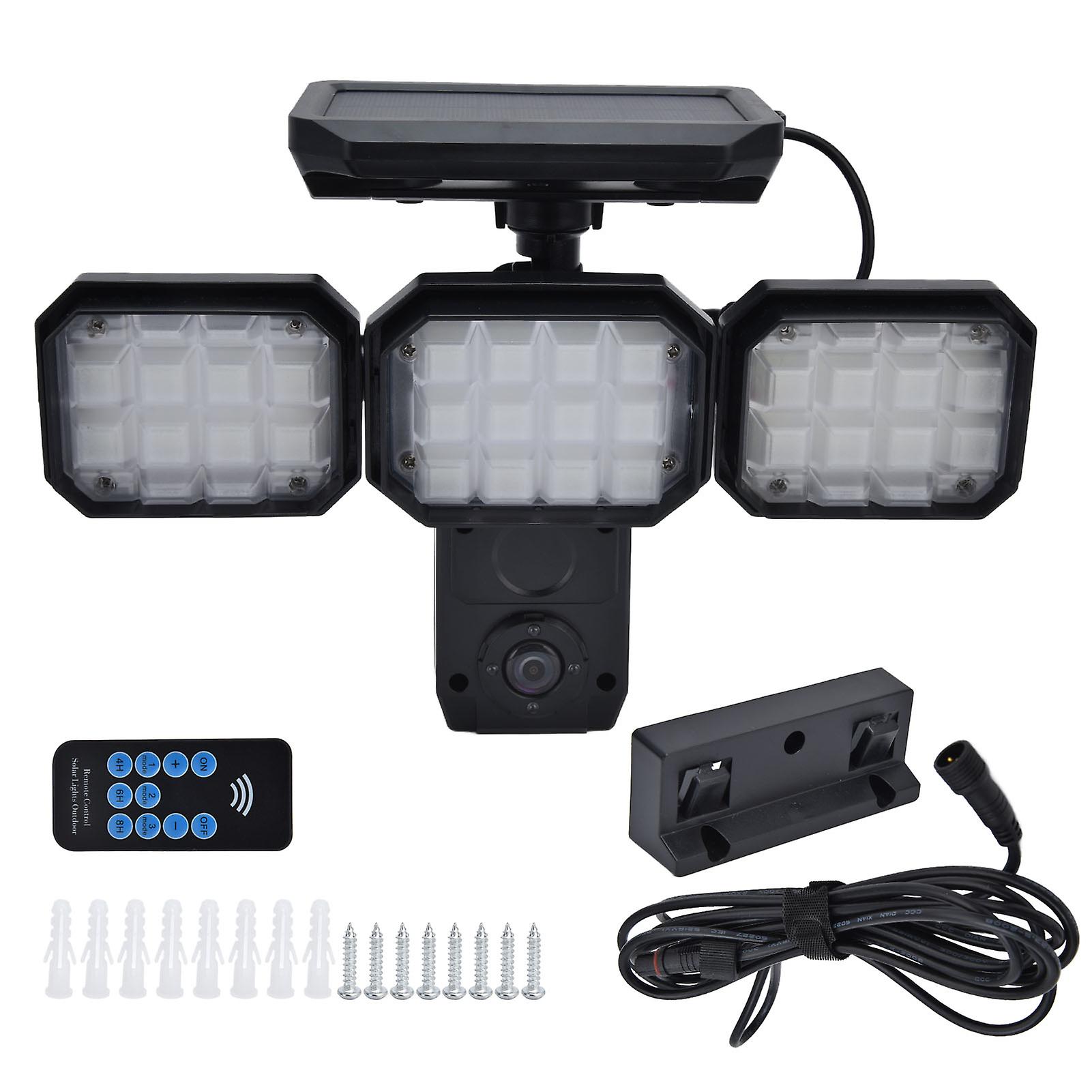 Solar Motion Sensor Light 3 Head Ip65 Waterproof Security Flood Light With Alarm For Outdoor Garden Courtyard