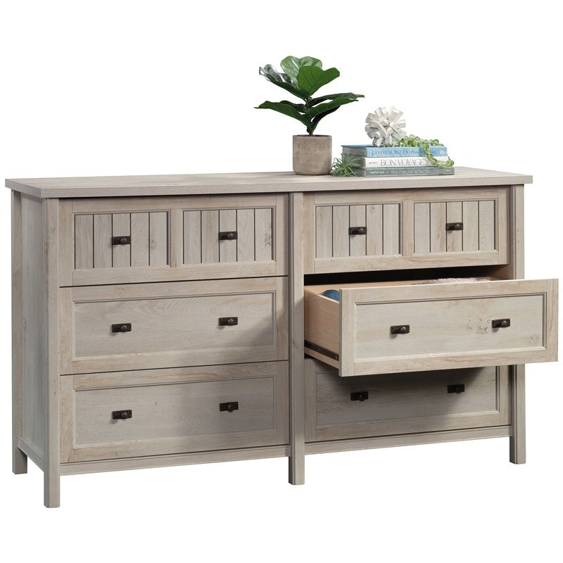 Pemberly Row 6 Drawer Coastal Cottage Wooden Dresser in Chalked Chestnut