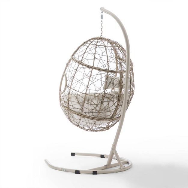 Cleo Outdoor Wicker Patio Hanging Egg Chair With Stand Crosley