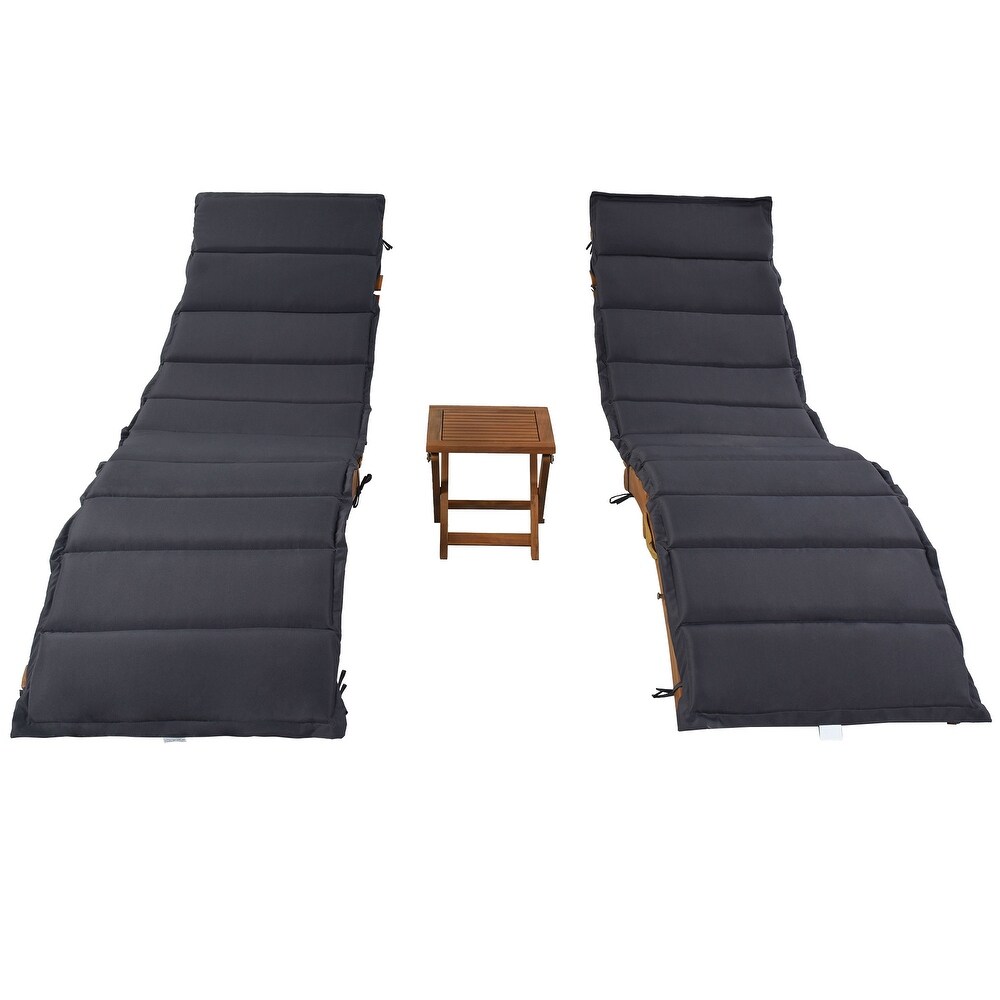 Poolside 3 Piece Wood Portable Extended Chaise Lounge Set with Foldable Tea Table