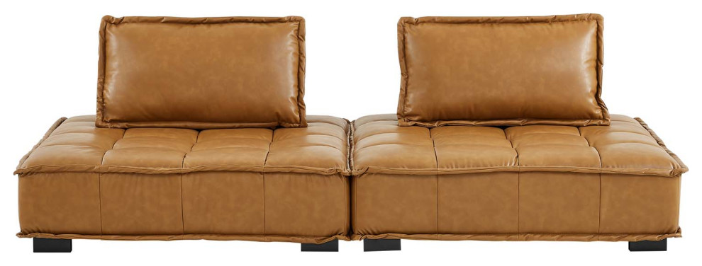 Saunter Tufted Vegan Leather Vegan Leather 2 Piece Loveseat Tan   Contemporary   Loveseats   by Homesquare  Houzz