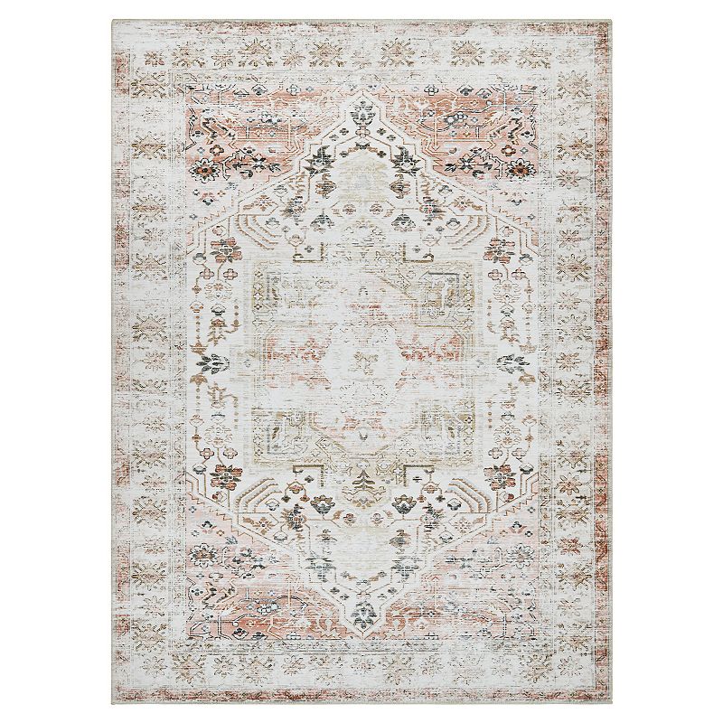 Glowsol Distressed Floral Print Washable Area And Vintage Throw Rug