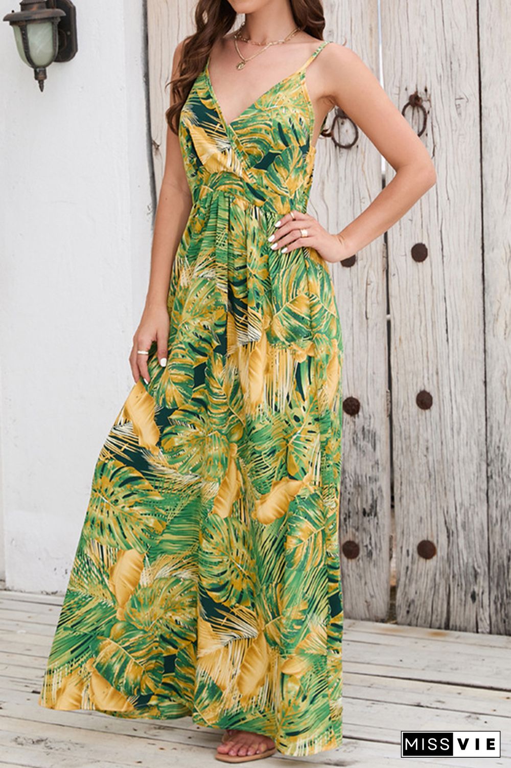 Wrap V Neck Abstract Print Cami Maxi Dress