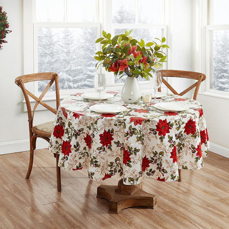 Elrene Home Fashions Poinsettia Grace Vinyl Oval Tablecloth