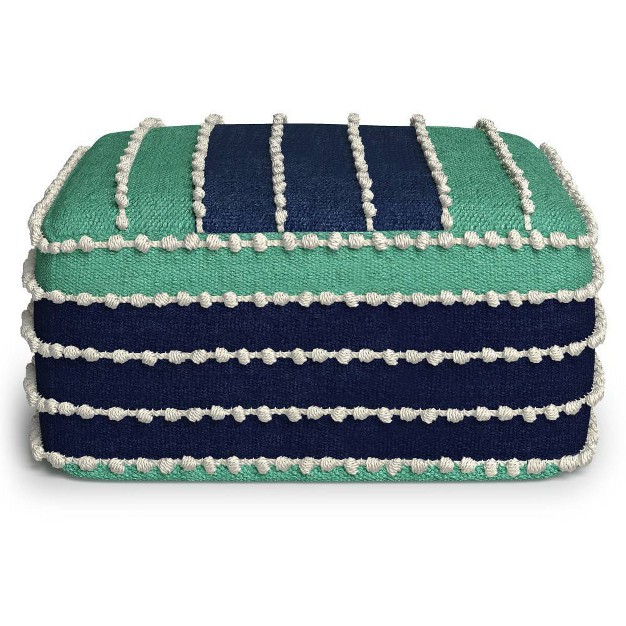 Judith Square Woven Pet Polyester Pouf Aqua navy white Wyndenhall