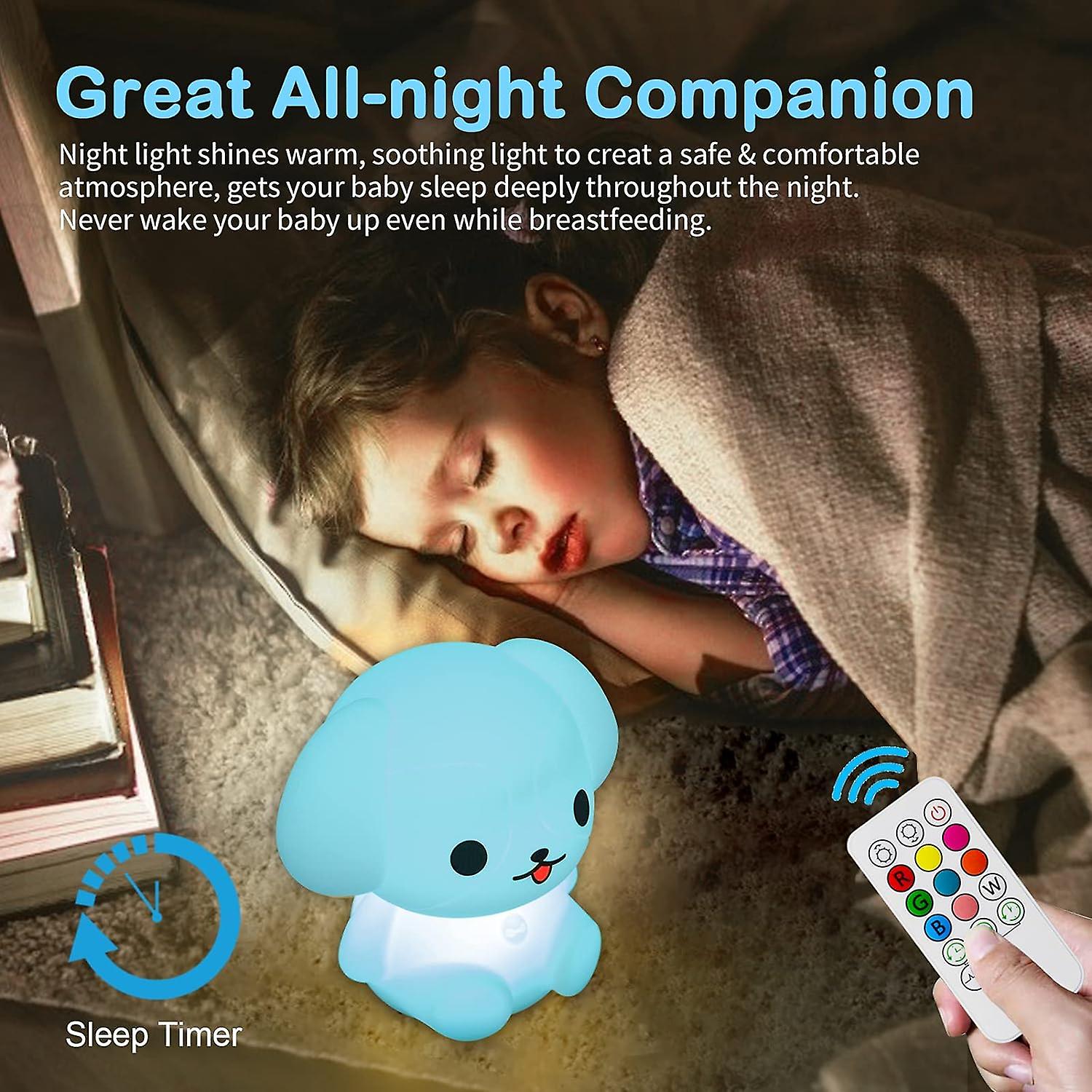 Nightlights For Children Baby Night Light Cute Puppy Animal Lamp 9 Colors Changing For Room， Tap Toddler Soft Silicone Battery Powered Led