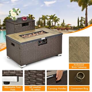 Costway 32 in.x 20 in. Propane Rattan Fire Pit Table Set wSide Table Tank  Cover 40000 BTU NP10261CF