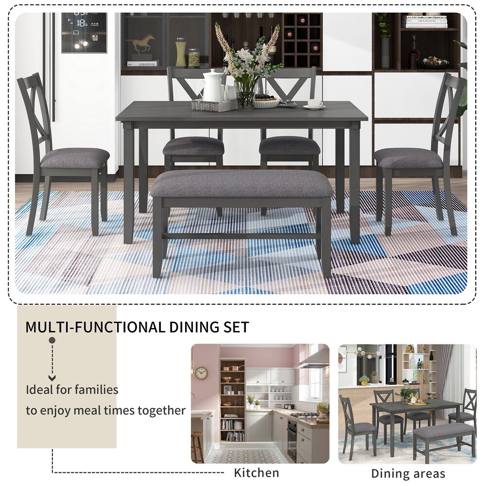 6 Piece Kitchen Dining Table Set Wooden Rectangular Dining Table