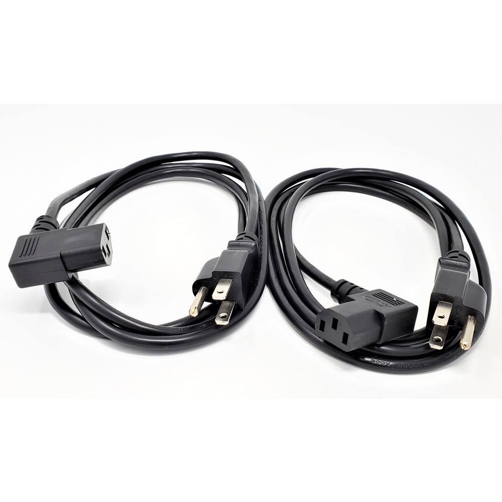 Micro Connectors Inc 6 ft. UL Approved Right Angle AC Power Cord 18AWG3 Conductors- Black (2 per Box) M05-113RA-2P