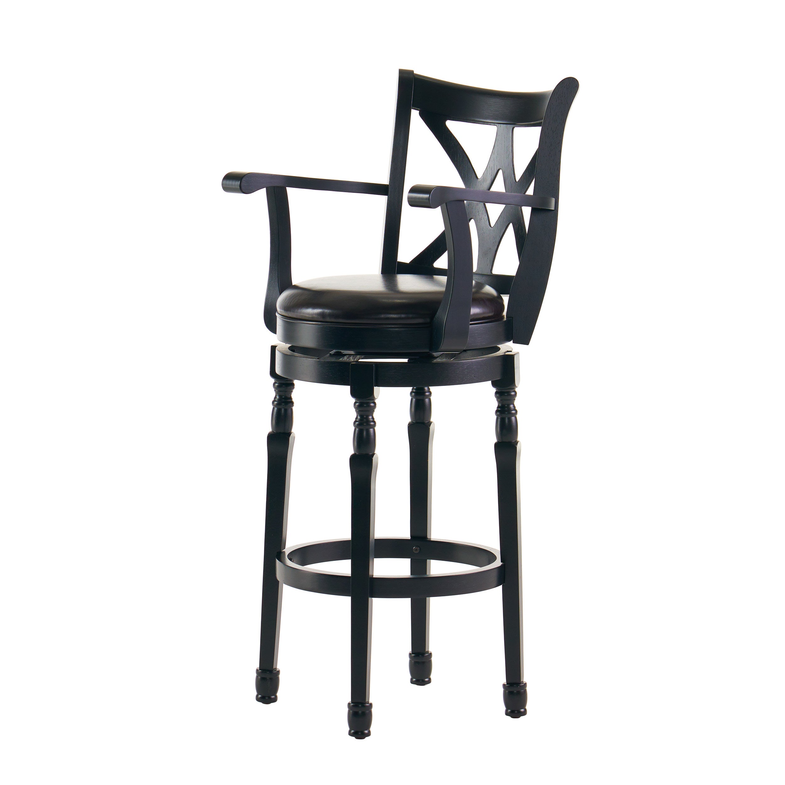 Montreal Farmhouse Black Bonded Leather Swivel Barstool with Arms