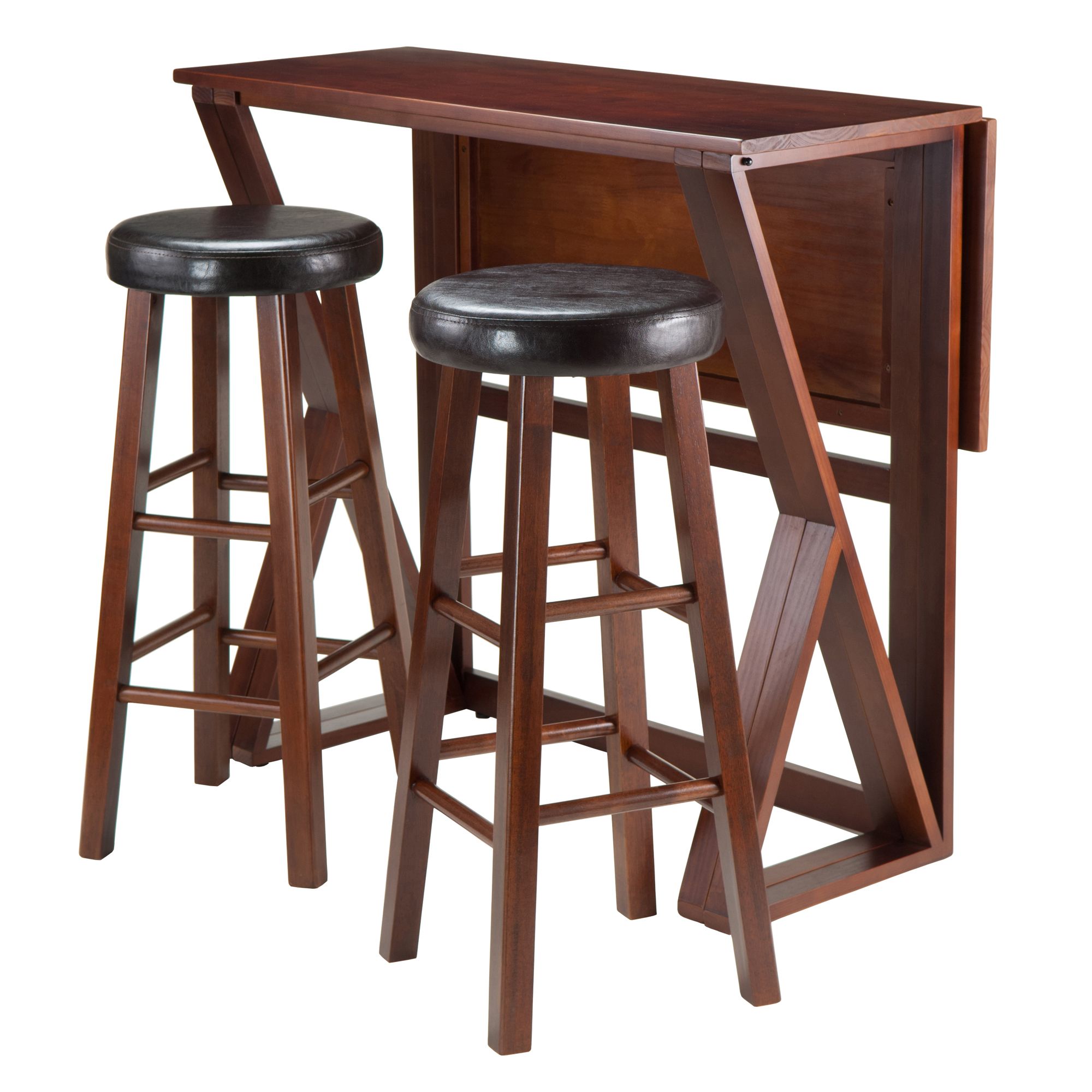 Winsome Trading Harrington 3 Piece Counter Height Dining Table Set with 29 in. Round Seat Stools