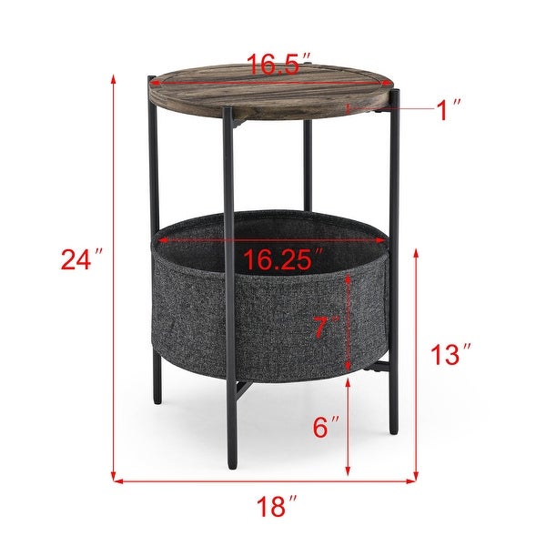 Modern Accent End Table with Storage Basket， Cloth Bag and Brown Top