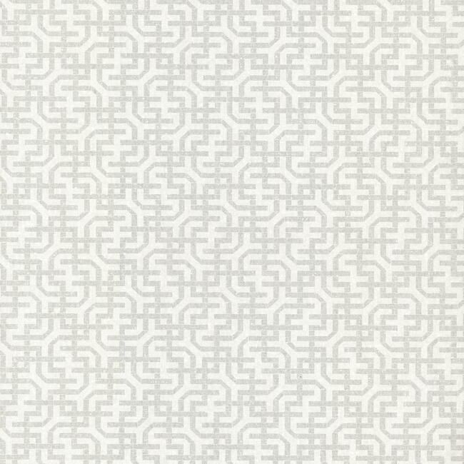 Sample Dynastic Lattice Wallpaper in White and Silver from the Traveler Collection by Ronald Redding