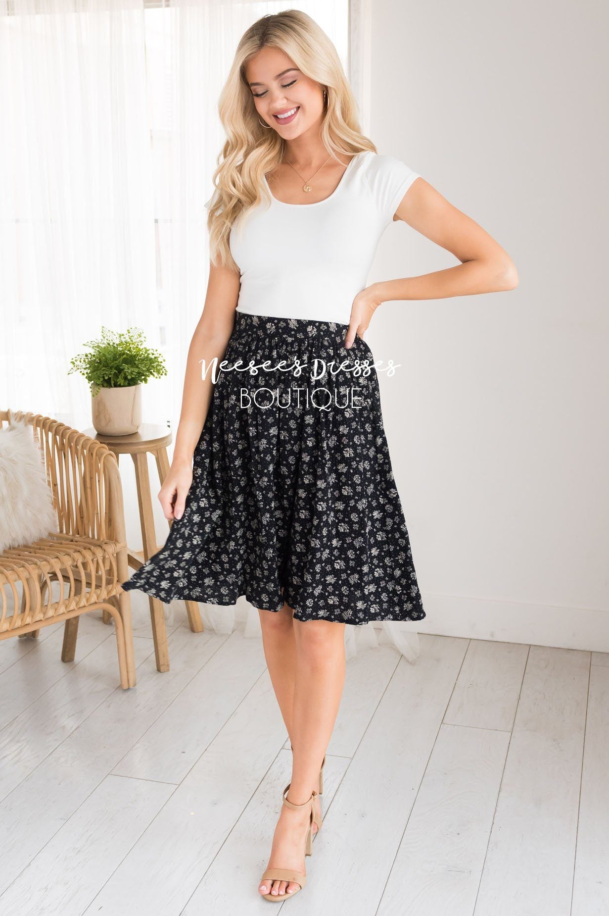 Black & Cream Modest Textured Skirt