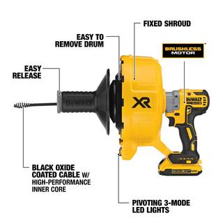 DW 20V MAX Cordless Brushless Drain Snake Cordless Threaded Rod Cutter (2) 20V Li-Ion 5.0Ah Batteries and Charger DCD200BW3502052