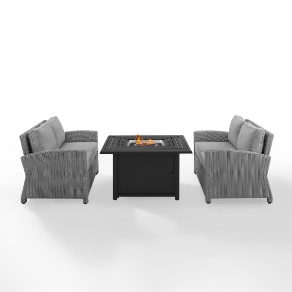 Bradenton 3Pc Wicker Loveseat Set W/Fire Table