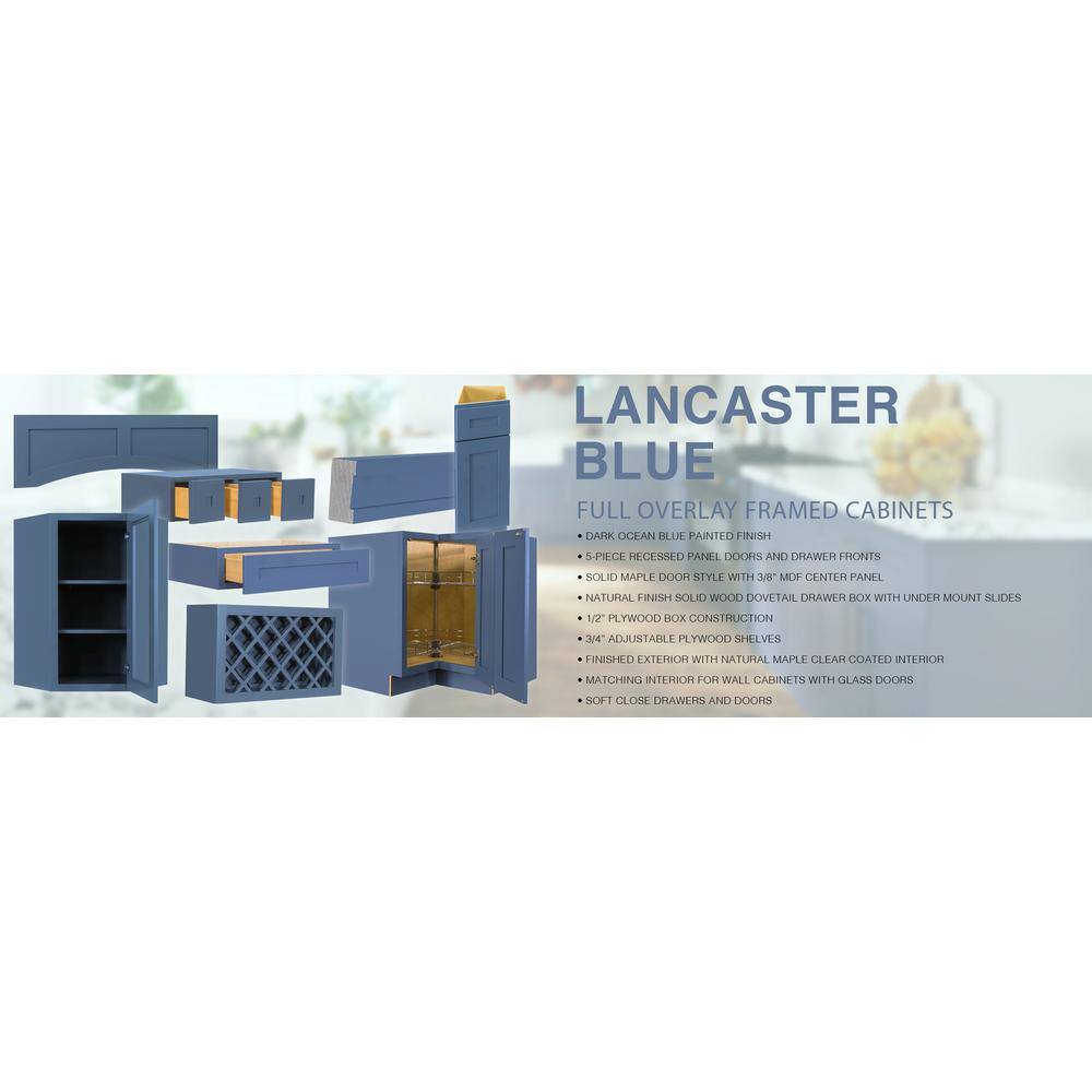 LIFEART CABINETRY Lancaster Blue Plywood Shaker Stock Assembled Double Oven Kitchen Cabinet 33 in. W 27 in. D x 96 in. H ALB-DOC3396