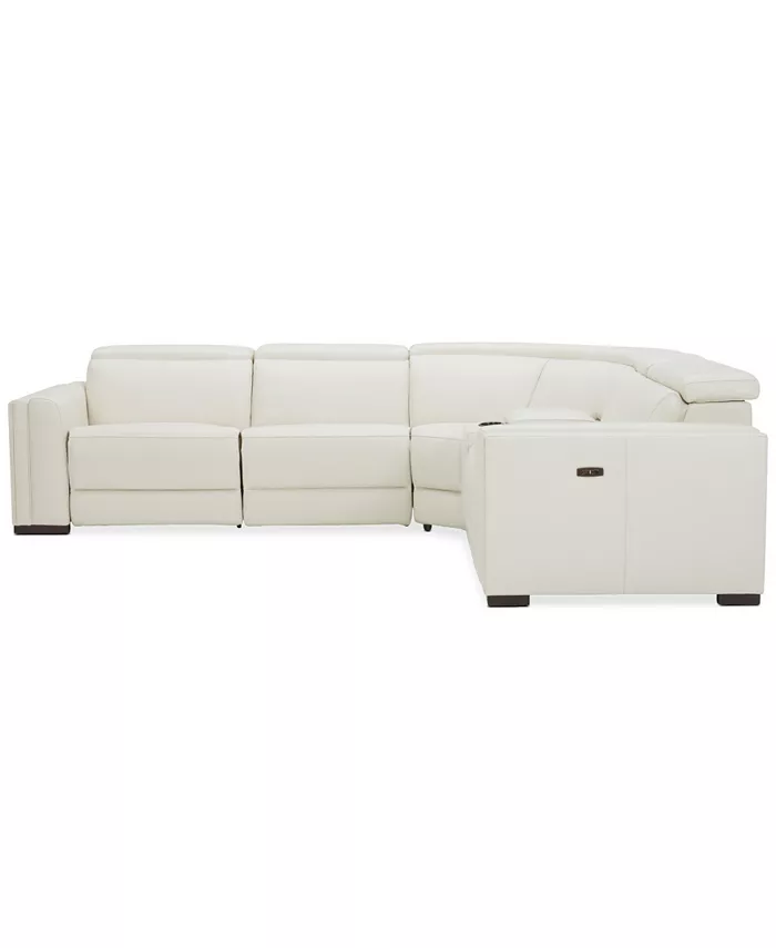 Furniture Jenneth 5-Pc. Leather L Sectional with 3 Power Motion Recliners