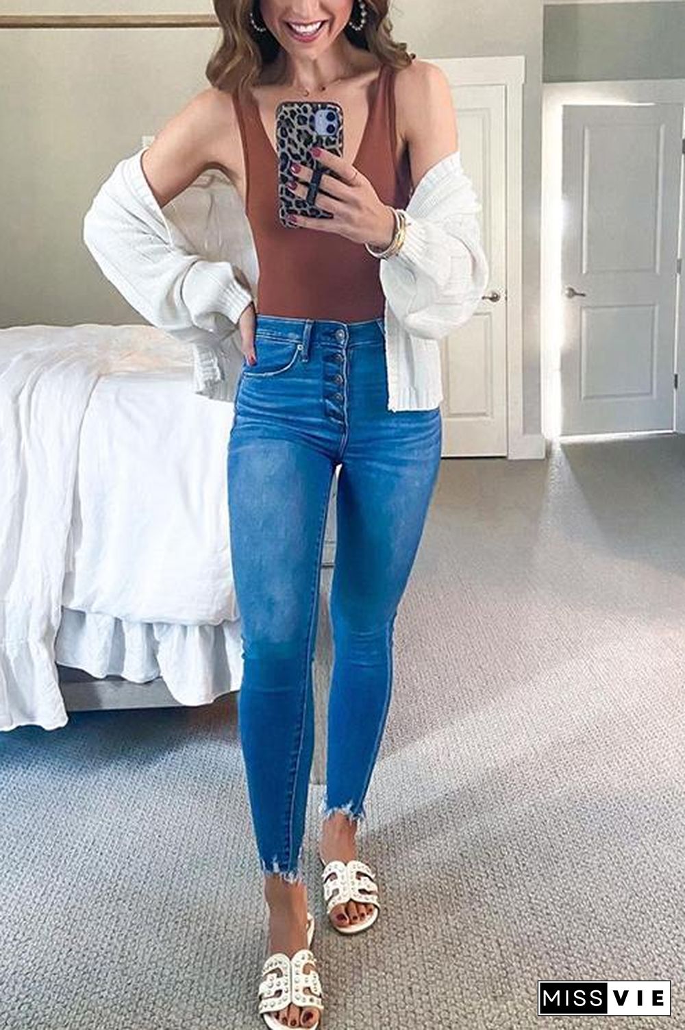 Classical Button High Waist Jeans