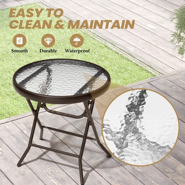 Crestlive Outdoor Side Table Patio Small Folding Table with Tempered Glass Table Top