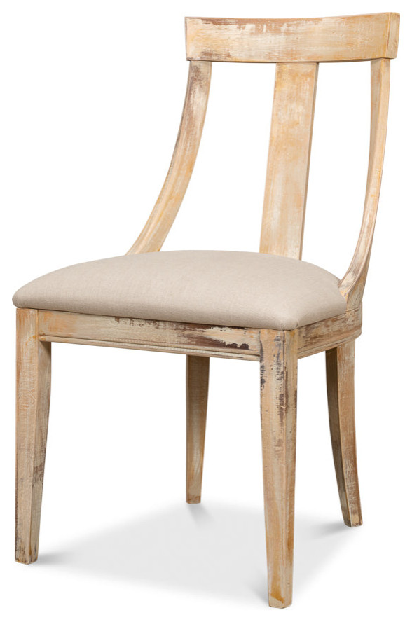 Deco Dining Chairs Set of 2 Antique Oak Linen Flax   Contemporary   Armchairs And Accent Chairs   by Sideboards and Things  Houzz