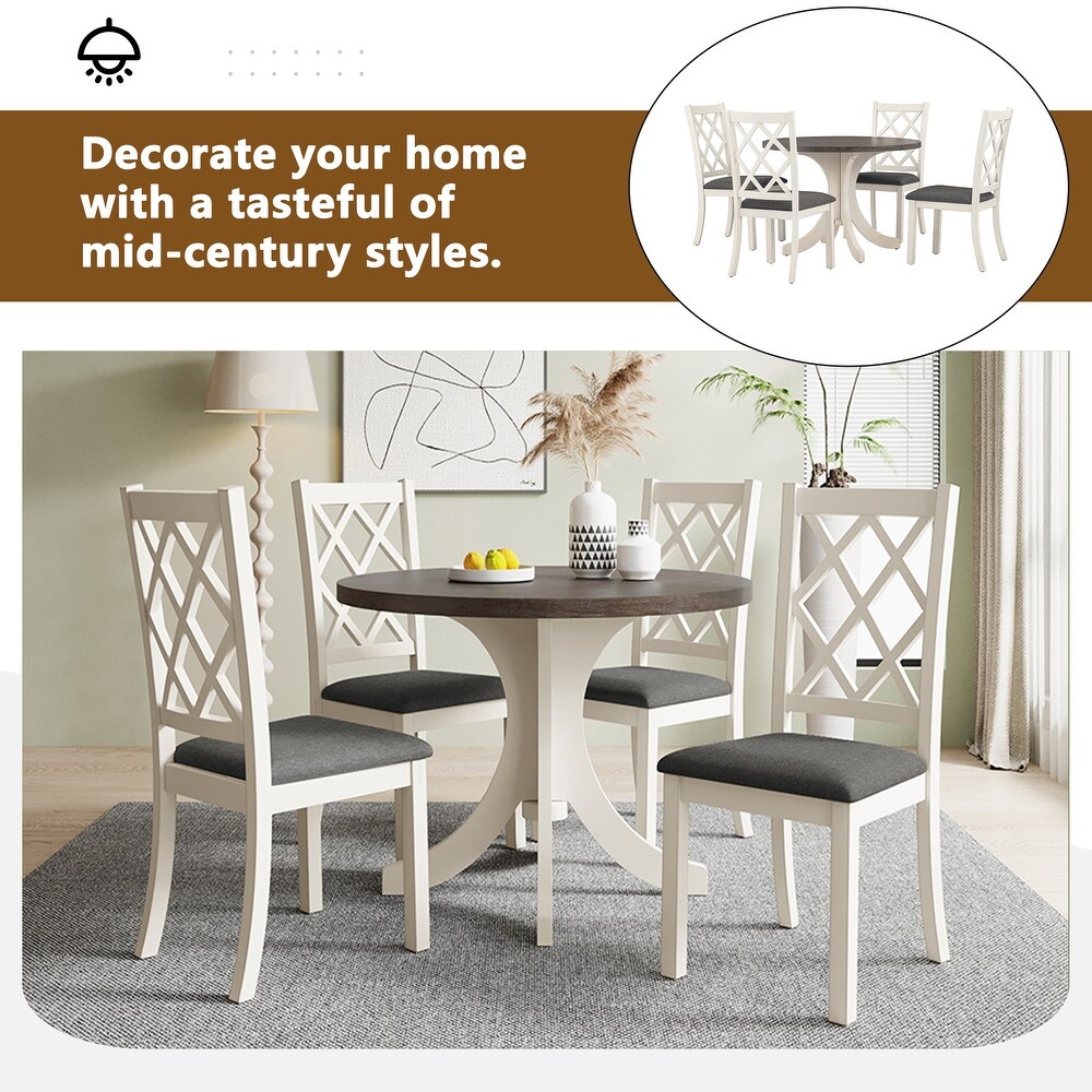 5 Piece Wood Round Dining Table Set with 4 Chairs