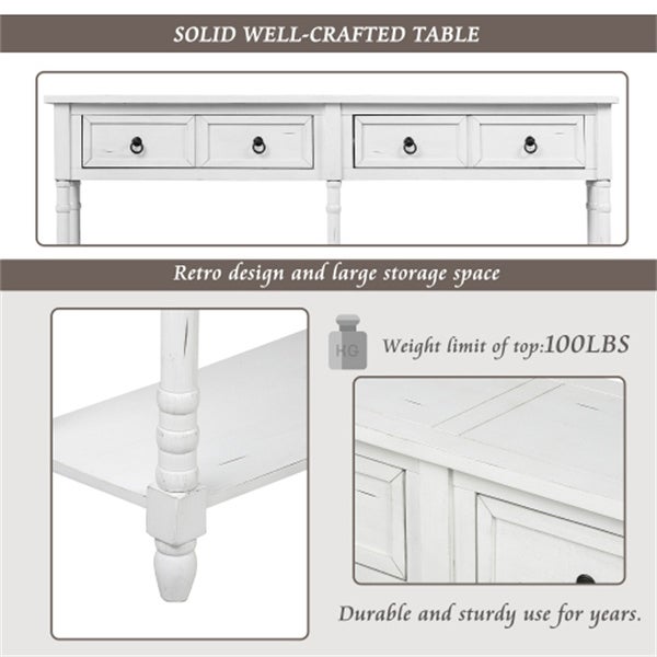 Entryway Sofa Console Table with Storage Drawers and Shelf (White)