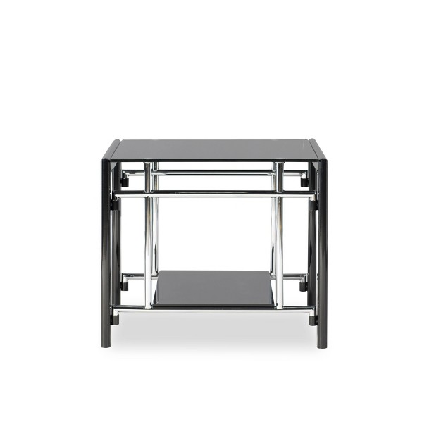 Set Of 2 Saroyan Modern Bottom Shelf Glass Top Silver Side In End Tables Black Powell