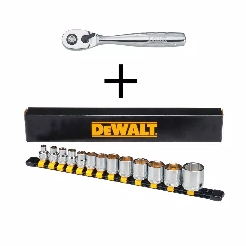 DEWALT 3/8 in. Drive Pear Head Ratchet with Bonus 3/8 in. Drive Socket Set (13-Piece) and#8211; XDC Depot