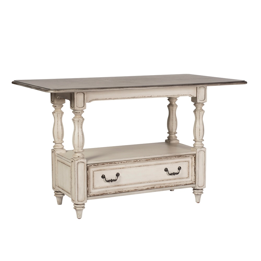 Magnolia Manor Antique White Weathered Bark 5 Piece Gathering Table Set