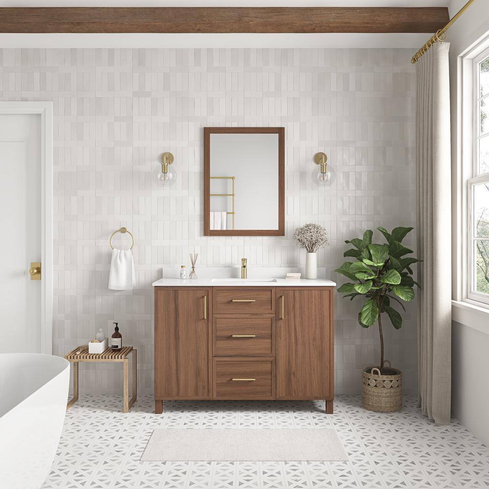 Home Decorators Collection Bilston 48 in. W x 19 in. D x 34.50 in. H Bath Vanity in Spiced Walnut with White Engineered Stone Top Bilston 48SW