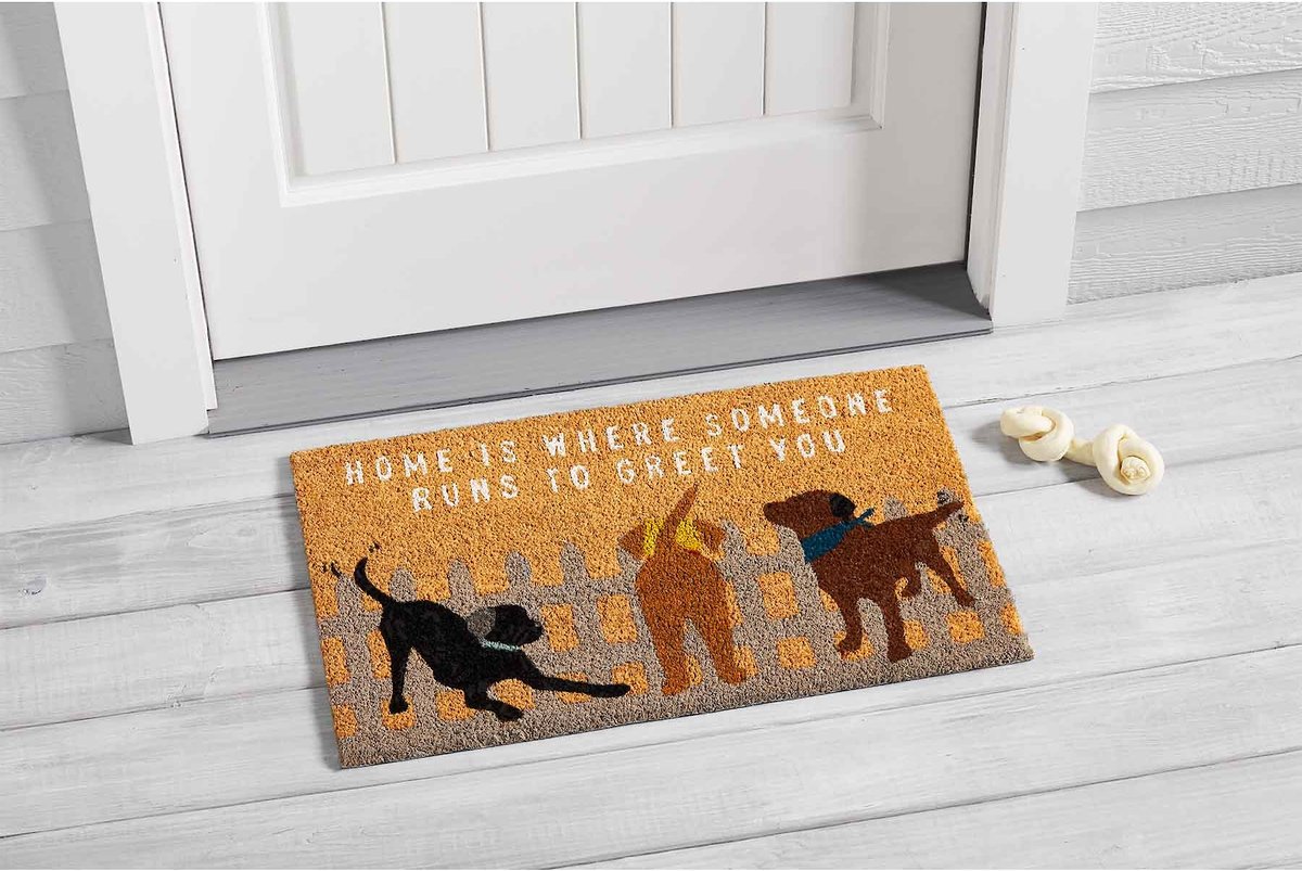 Mud Pie Dog Greetings Coir Door Mat， Tan