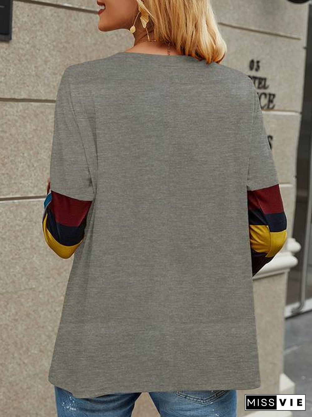 Casual Round Neck Striped Long Sleeve T-Shirt