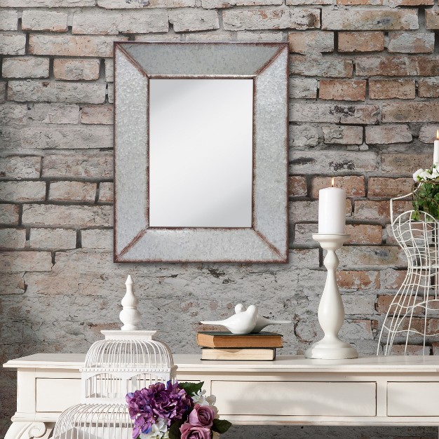 X 22 quot Rectangular Galvanized Metal Wall Hanging Mirror Silver Stonebriar Collection