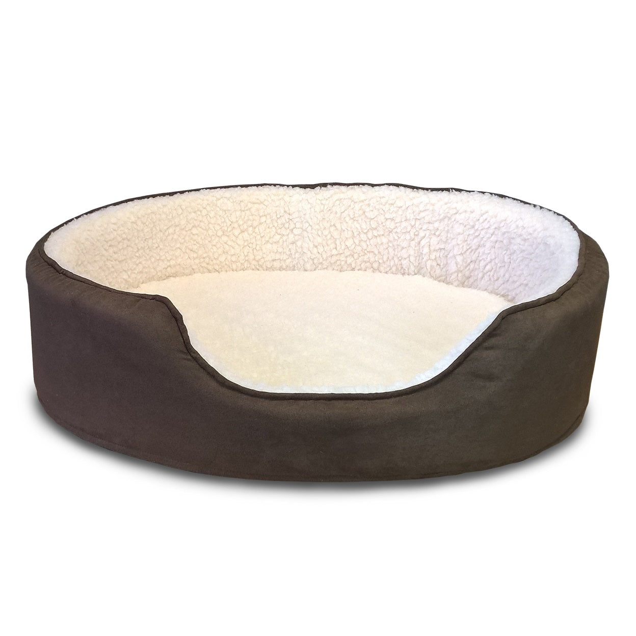 FurHaven | Orthopedic Faux Sheepskin and Suede Oval Pet Bed for Dogs and Cats， Espresso， Small