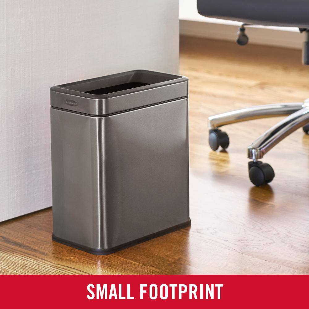 Rubbermaid 2.6 Gal. Stainless Steel Rectangular Open Top Household Metal Trash Can 2179283