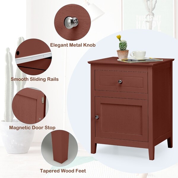 Nightstand with Drawer Accent Side End Table Storage Cabinet