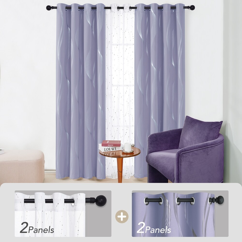 Deconovo Mix and Match Blackout and Sheer 4 Piece Wave Curtain Panel Set